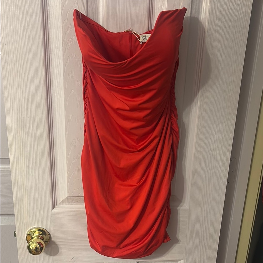 Oh Polly Red Ruched Cowl Neck Bodycon Dress